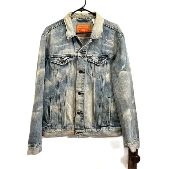 LEVI STRAUSS & CO Levi's Blue White Tie Dye Denim Jacket   Mens Size Large - Picture 2 of 11